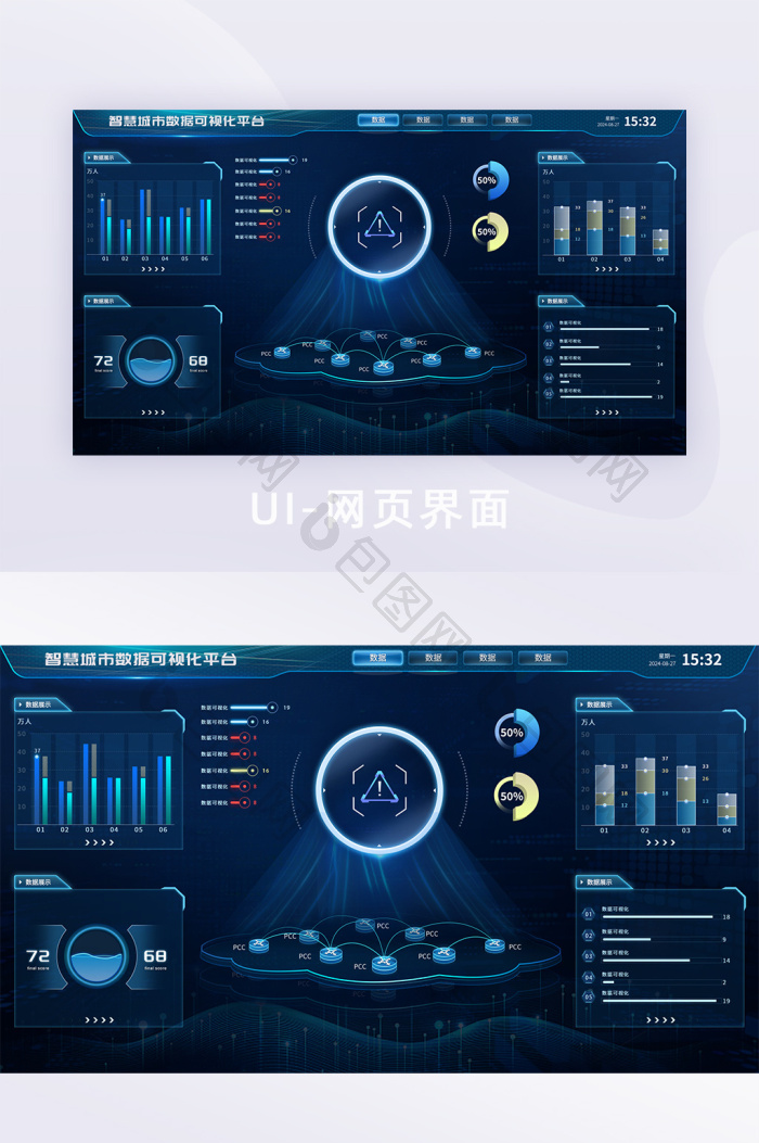 科技感数据可视化报表大屏UI网页界面-包图网
