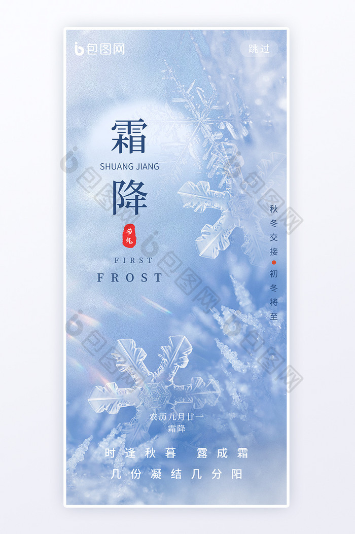 霜降二十四节气冰晶雪花创意海报