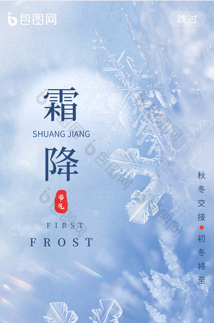 霜降二十四节气冰晶雪花创意海报