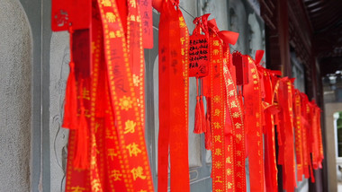 中国风禅意寺庙许愿墙祈福实拍