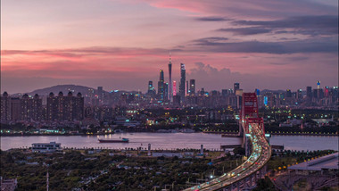 广州新光大桥车流城市远景夜景延时