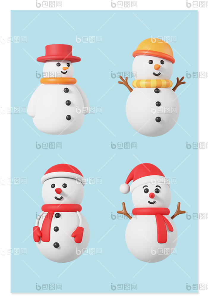 【3d冬季雪人冬季装饰】图片下载-包图网