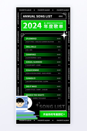绿色年度歌单盘点h5海报