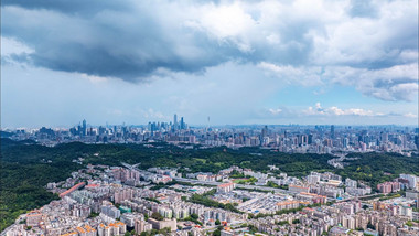 广州城市远景全景航拍延时