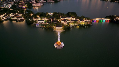 绚烂城市夜景苏州金鸡湖夜景航拍