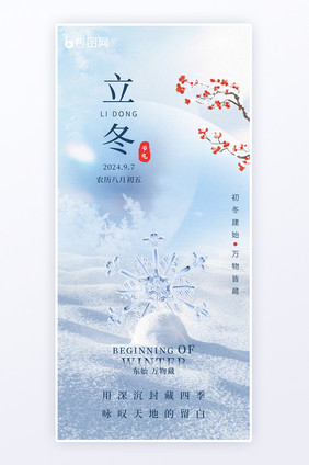 立冬二十四节气创意雪花冰晶海报