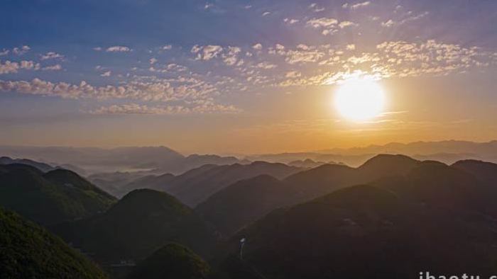 湖北鄂西南山峰日落自然风光航拍延时