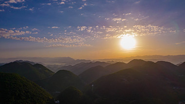 湖北鄂西南山峰日落自然风光航拍延时