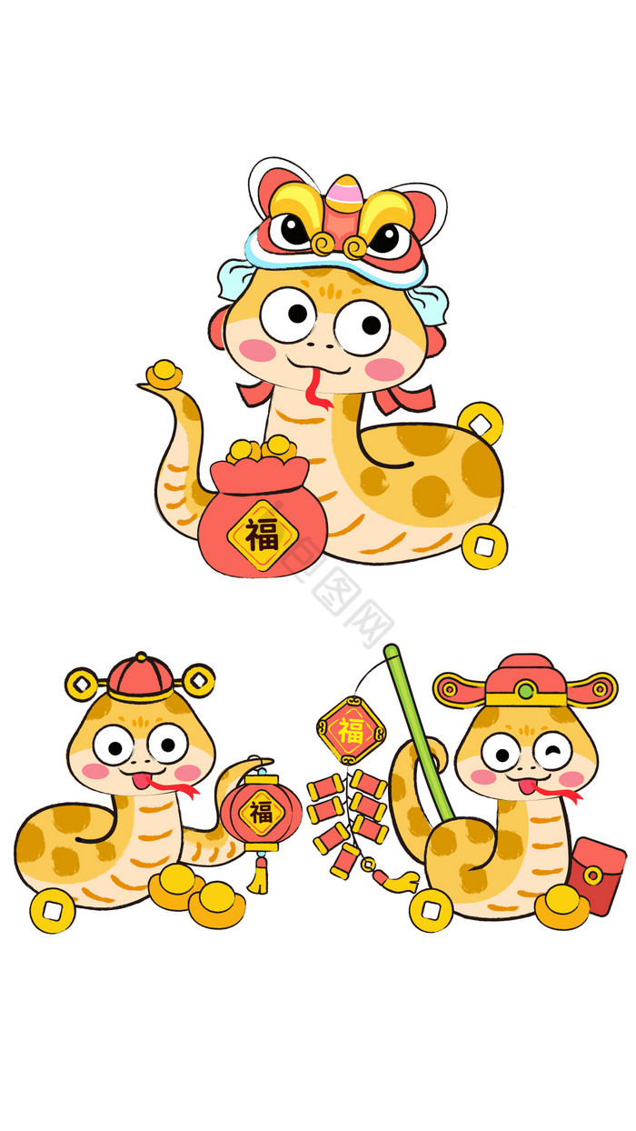 水墨国风2025蛇年新年蛇组合png下载-包图网