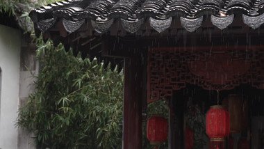 唯美禅意雨中寒山寺特写视频实拍