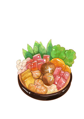 冬季美食火锅盘子插画元素