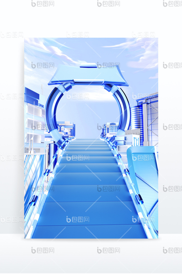 【蓝色618电商3d立体科技通道隧道场景】图片下载-包图网