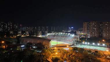 四川自贡体育中心体育馆夜景航拍