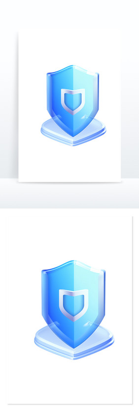 蓝色盾牌图标3D免抠元素