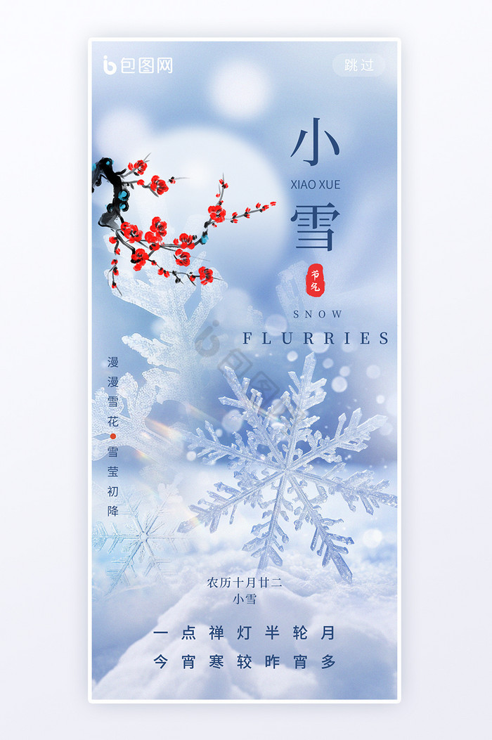 小雪二十四节气简约意境雪花冰晶海报图片