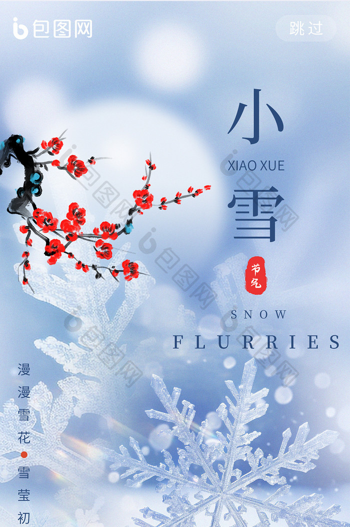 小雪二十四节气简约意境雪花冰晶海报