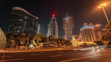 澳门街道建筑夜景车流延时