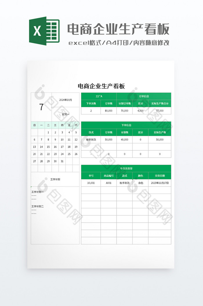 绿色调实用电商企业生产看板图片图片