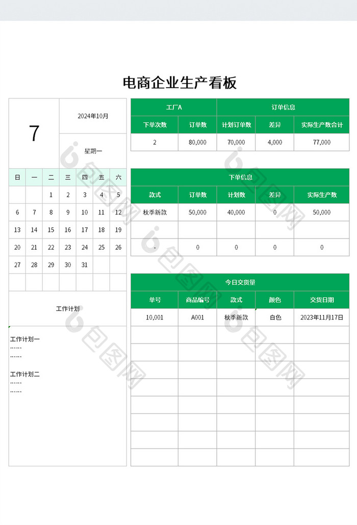 绿色调实用电商企业生产看板