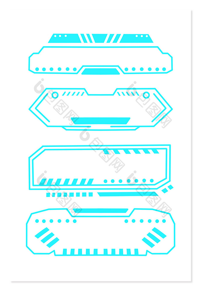 手绘扁平风蓝色科技风线条边角框文本框元素