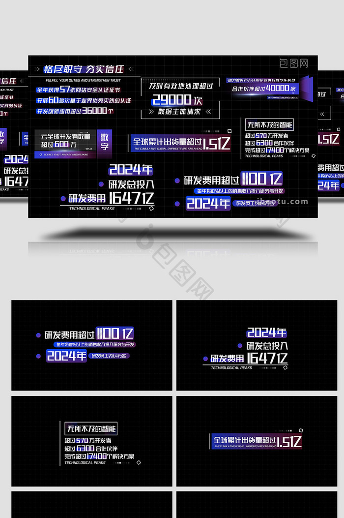 科技AE模板数据统计字幕花字
