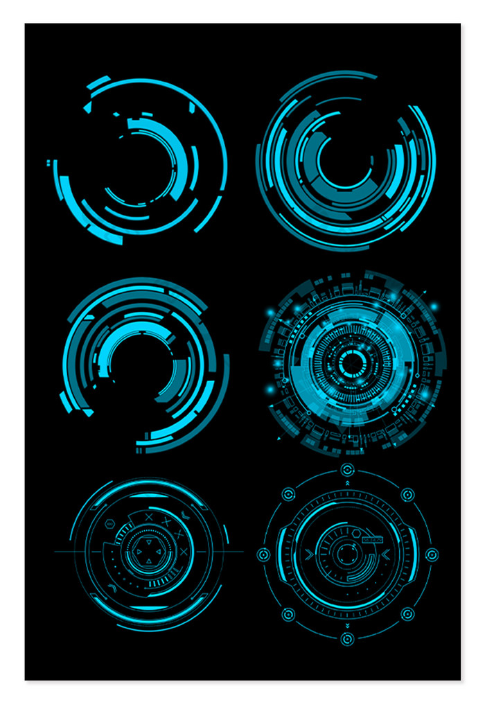 蓝色科技边框科技感圆形线条边框元素