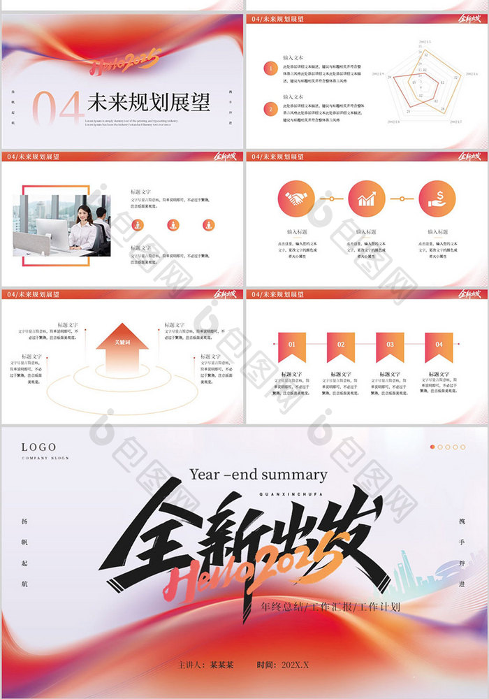 2025红色励志风年终总结PPT模板