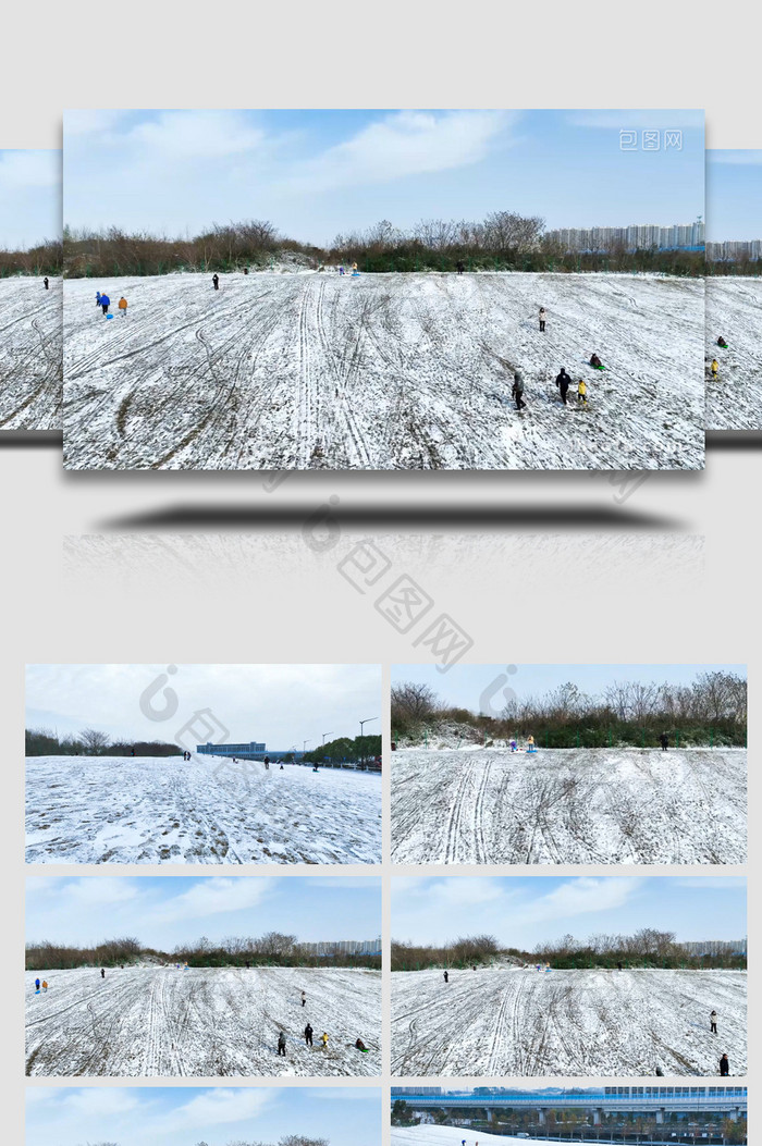 冬季人文生活户外滑雪场滑雪4K航拍