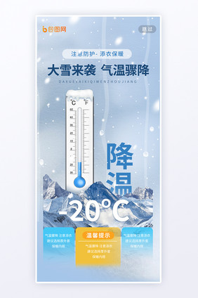 寒潮降温冬季大雪暴雪预警手机h5海报