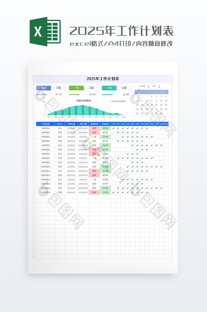 实用2025年工作计划表