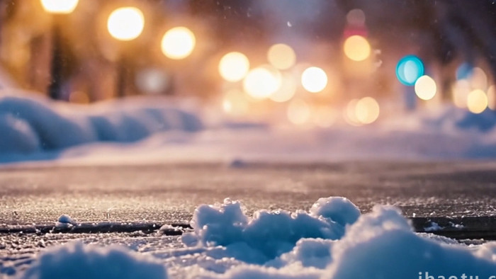 唯美冬天雪景下雪街道素材视频