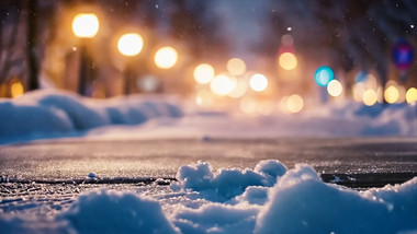 唯美冬天雪景下雪街道素材视频