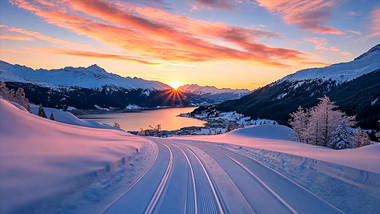 唯美雪山雪路高清素材视频