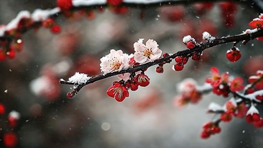 唯美雪中红梅空镜背景视频