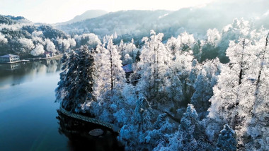 冬季户外旅游庐山看雪雾凇雪景4K航拍