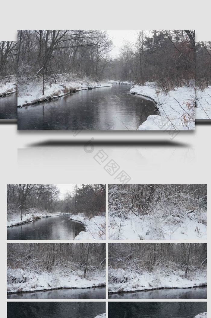 冬天河边下雪雪景自然风景实拍