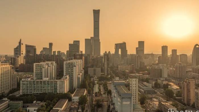 北京国贸cbd建筑日落夕阳延时