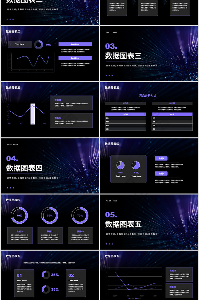 紫色渐变商务风可视化数据图表PPT模板