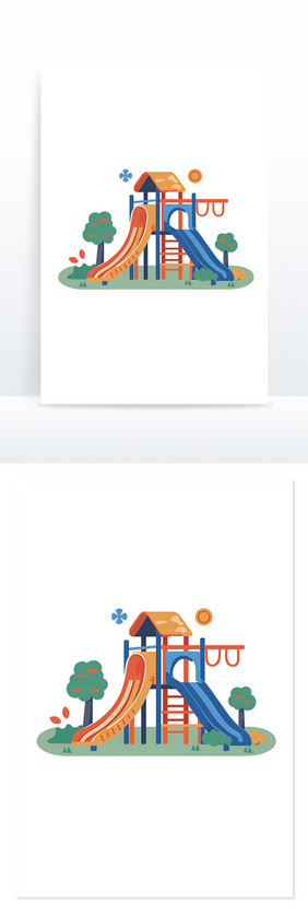 游乐场滑梯儿童绘画免抠元素