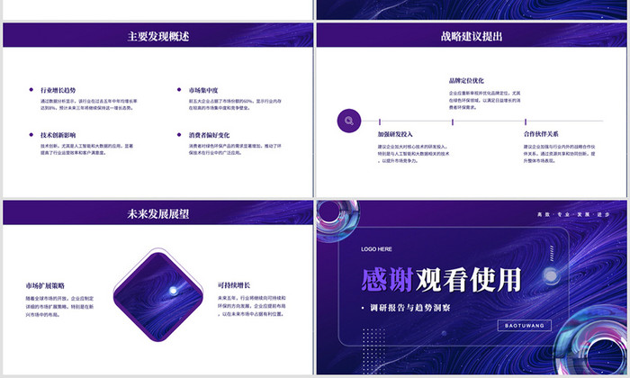 紫色科技风行业数据分析报告PPT模板