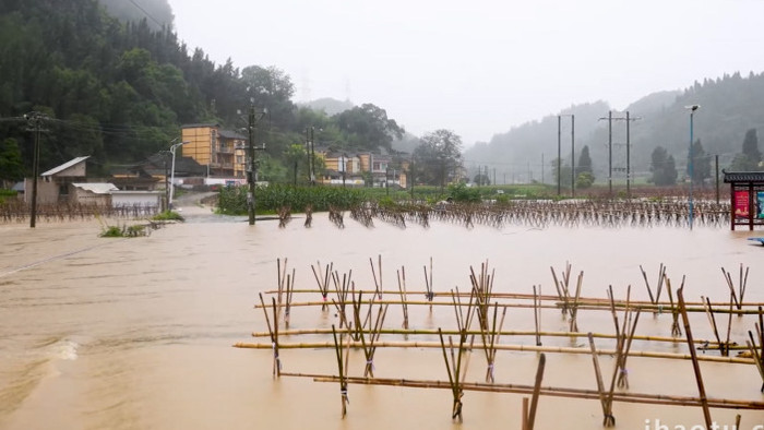 春季雨水洪水泛滥急流4k实拍