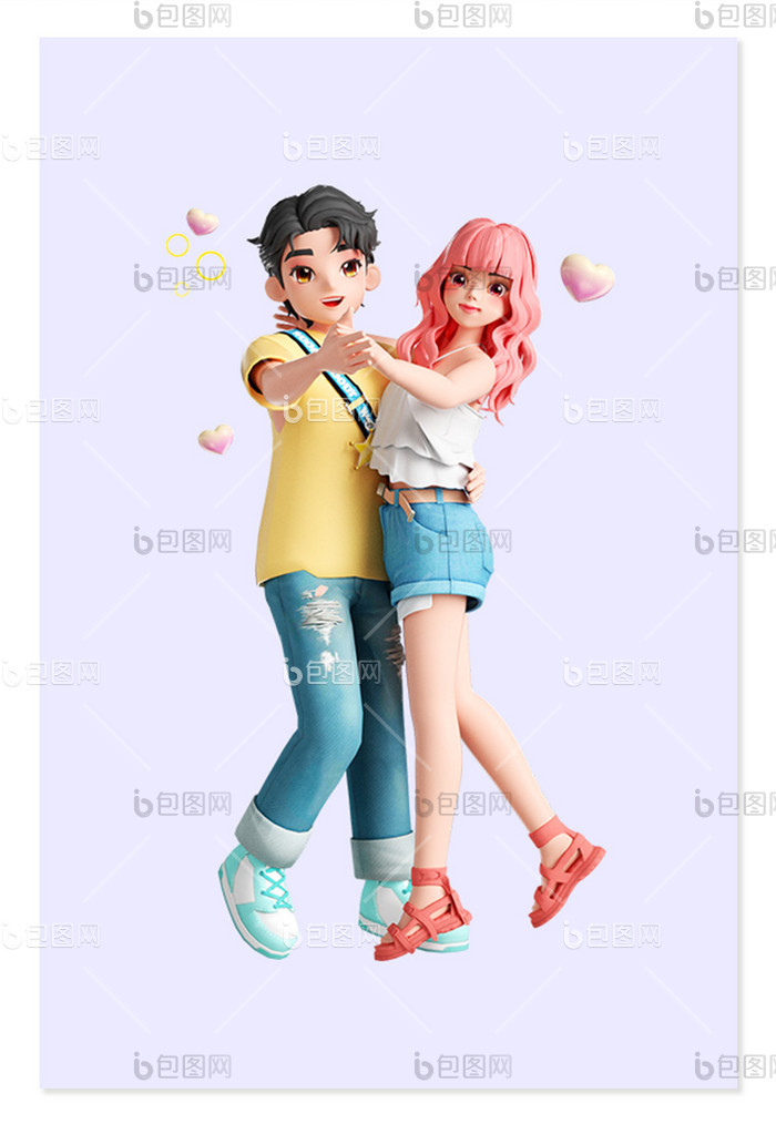 【七夕情人节3d立体现代情侣人物跳舞】图片下载-包图网