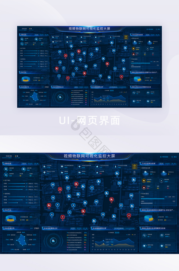 深蓝色科技大数据可视化大屏UI网页界面-包图网