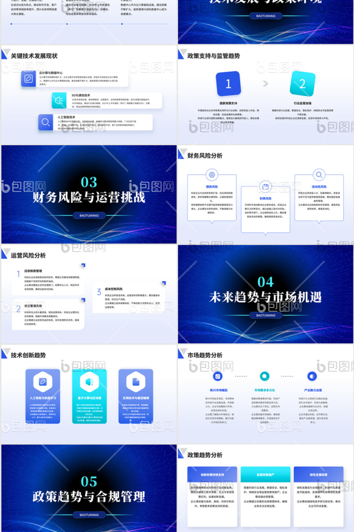 蓝色商务科技风渐变行业分析报告PPT模板免费下载-包图网