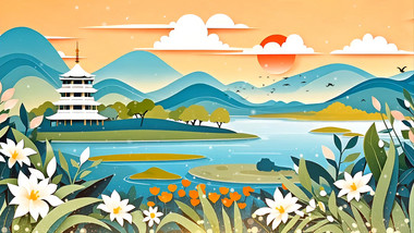 4K剪纸风文旅宣传景点背景视频