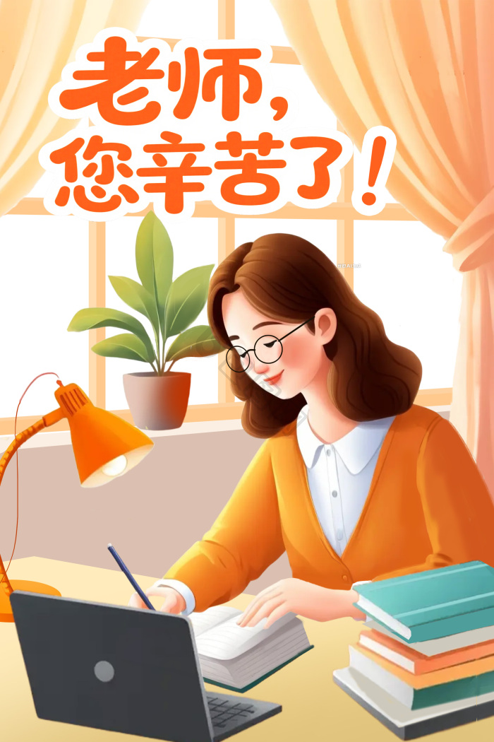 教师节插画老师辛苦了在窗台备课