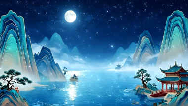 唯美国潮梦幻夜景山水舞台动态背景