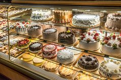 Cakes on display in an Italian Bakery