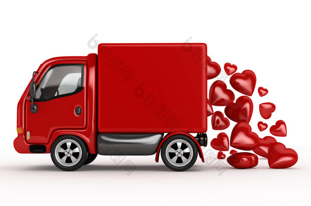 Valentine 3D Red Van with hearts