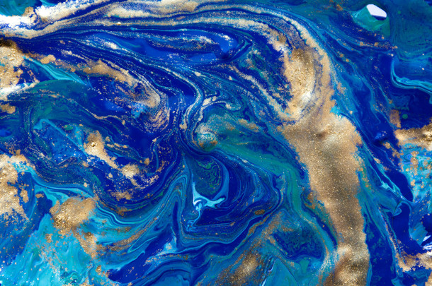 大理石蓝色的抽象背景。液态大理石图案。大理石般的丙烯酸质感